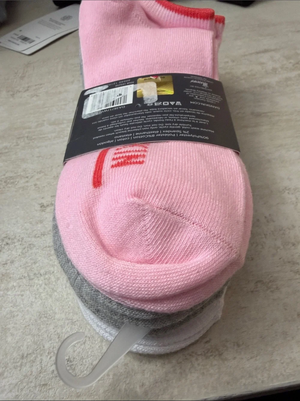 Danskin No-Show Athletic Socks in White, Pink, grey colors with trim
